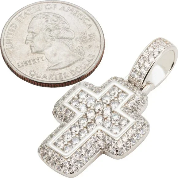 925 Sterling Silver 14k Gold Vermeil AAA Cubic Zirconia Cross Pendant